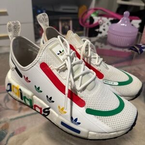 Adidas White Sneakers with Red and Green Accents